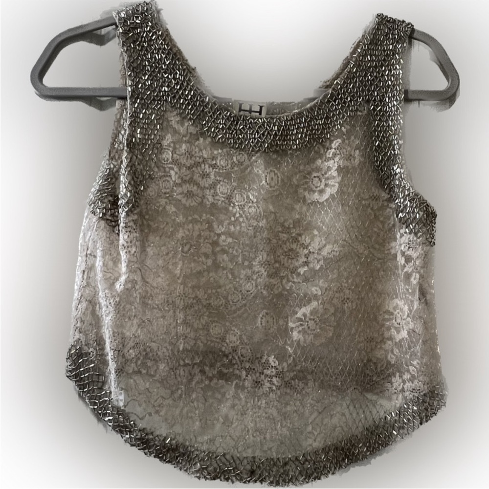Haute Hippie Cream and Silver beaded / Lace Crop Top / Tank - New Size SMALL!🤍